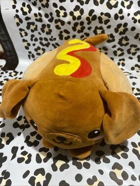 SQUISHABLES DACHSHUND HOT DOG WIENER MUSTARD KETCHUP 7-8" PLUSH WITH TAIL